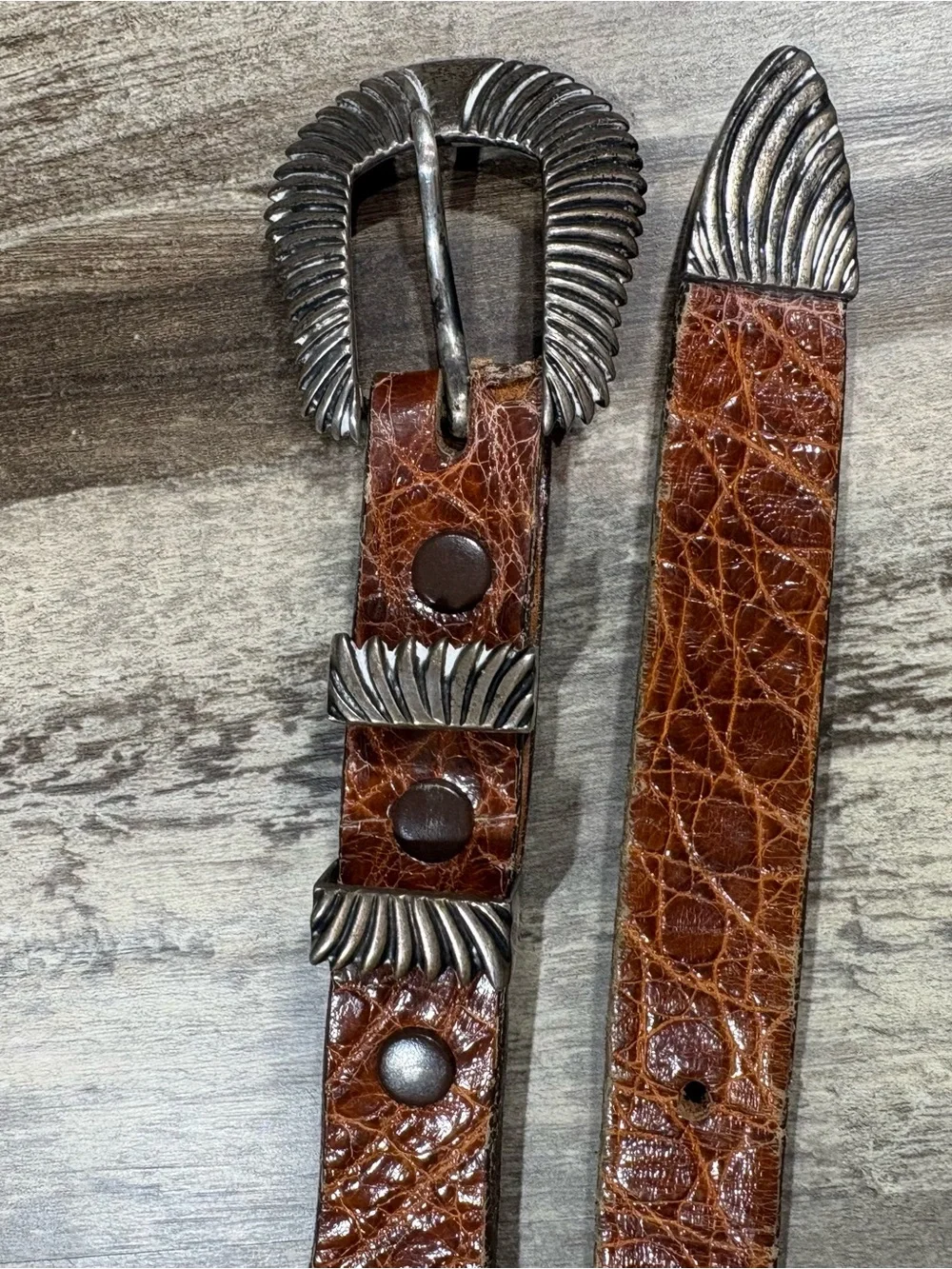 James Reid, Ltd. Alligator Men’s SZ 38 Western Belt 925 Sterling Silver Buckle